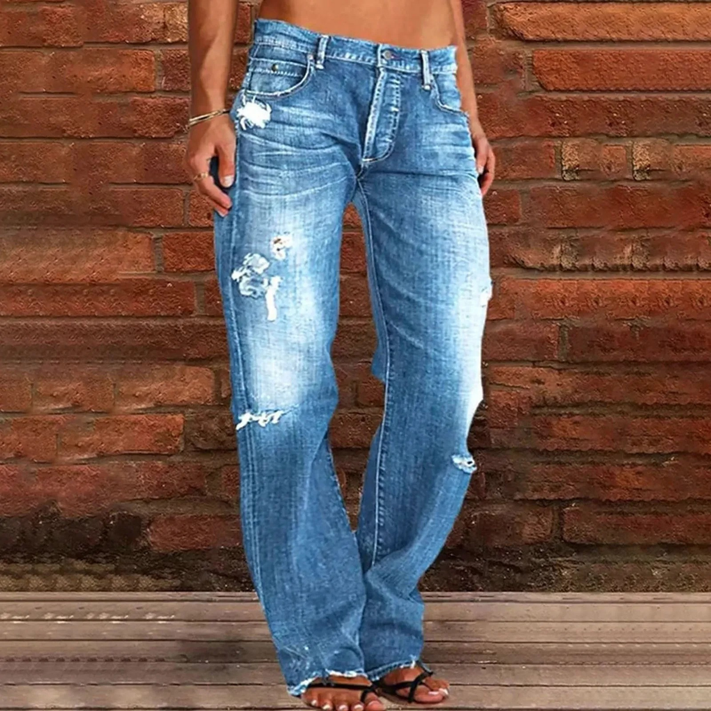 MANDALA™ | ZERRISSENE DENIM-HOSE MIT HOHER TAILLE
