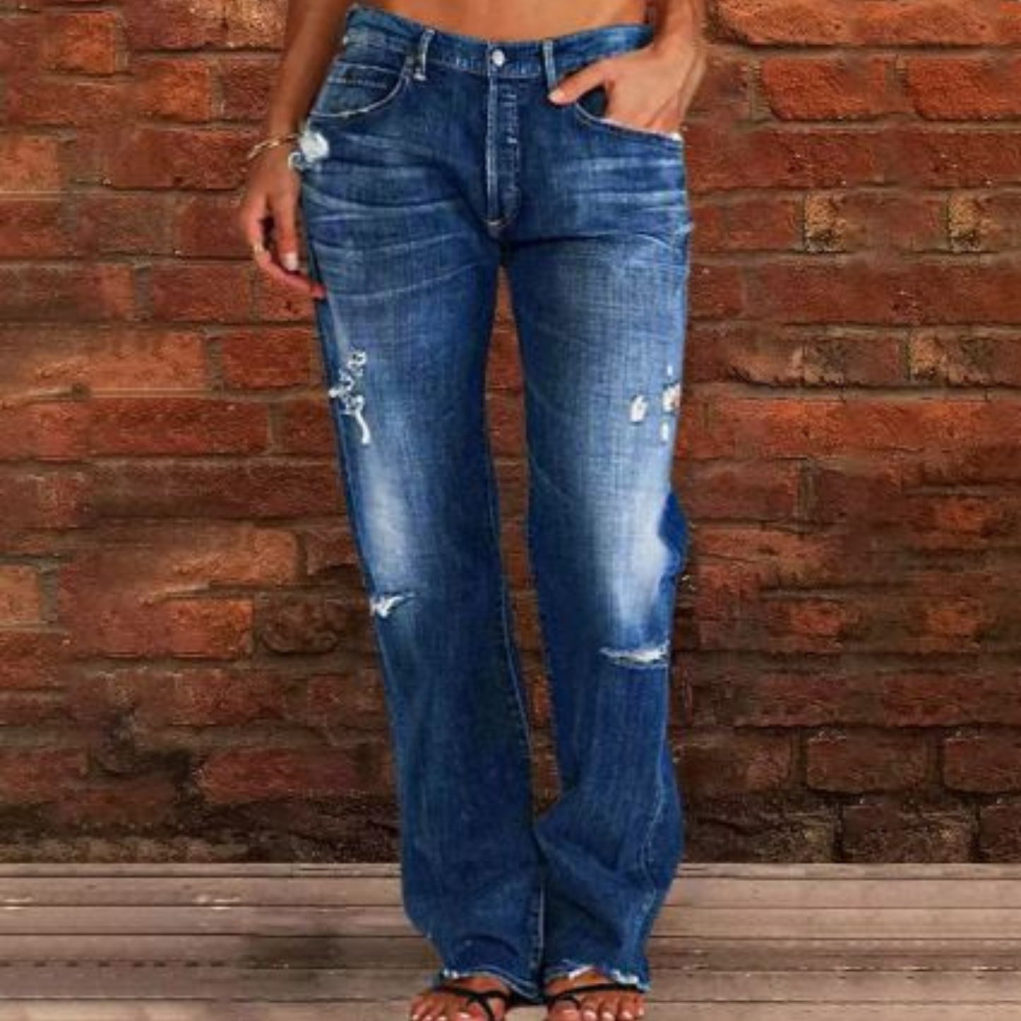 MANDALA™ | ZERRISSENE DENIM-HOSE MIT HOHER TAILLE